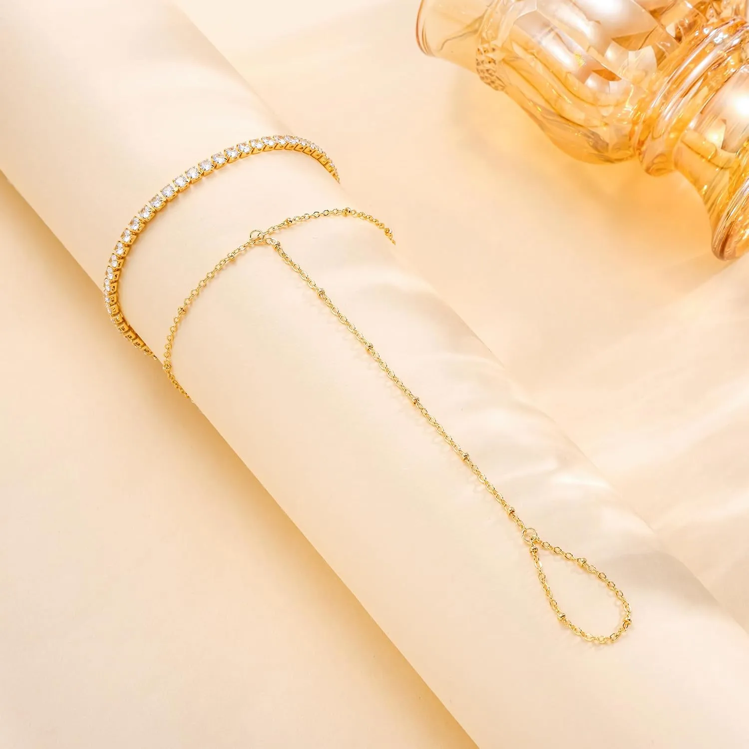 CHESKY Hand Chain Bracelet for Women Trendy, Dainty 14k Gold Plated Ring Bracelets Hand Chain Hypoallergenic Finger Nail Bracelet Gold Hand Jewelry for Women