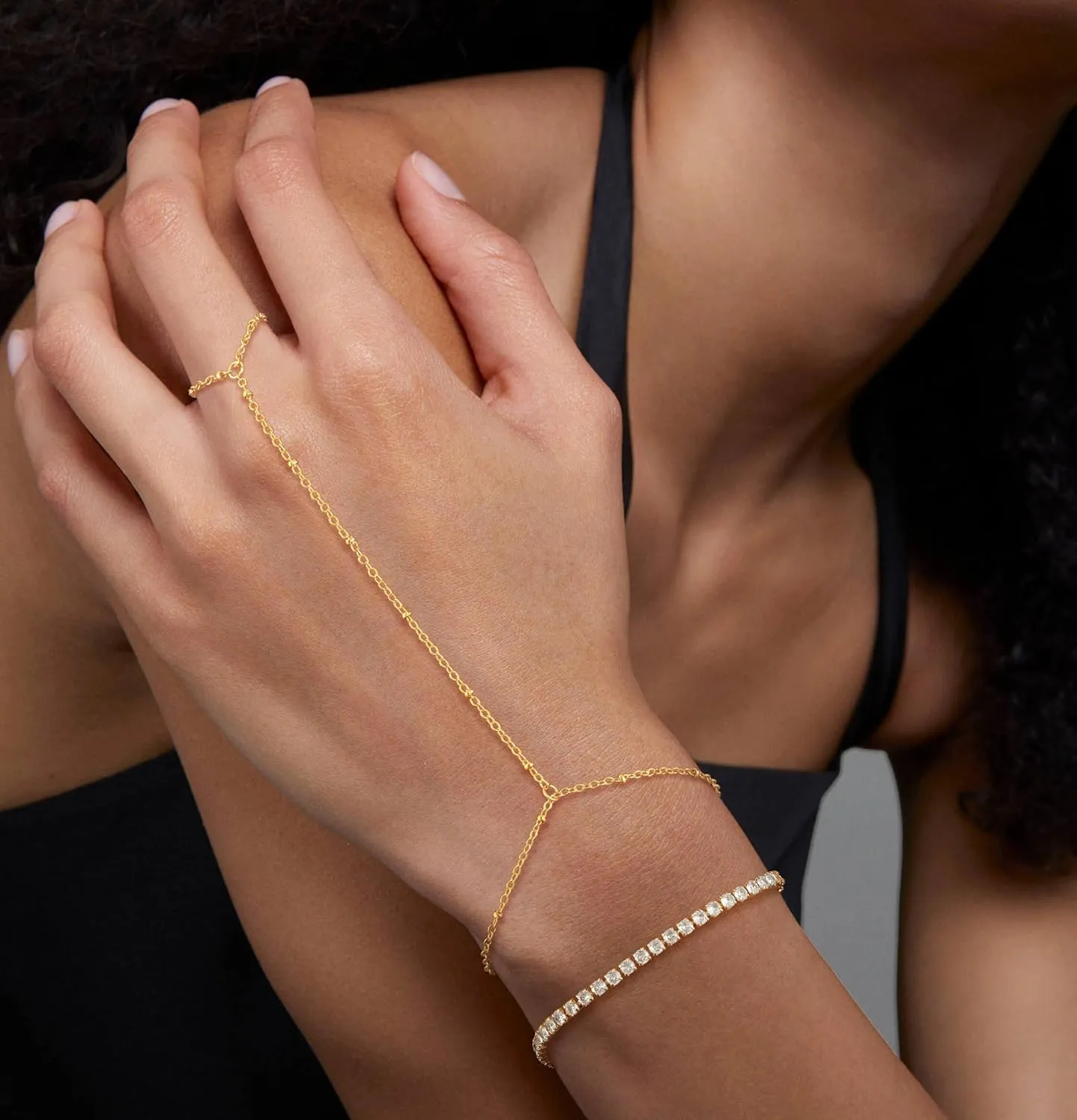 CHESKY Hand Chain Bracelet for Women Trendy, Dainty 14k Gold Plated Ring Bracelets Hand Chain Hypoallergenic Finger Nail Bracelet Gold Hand Jewelry for Women