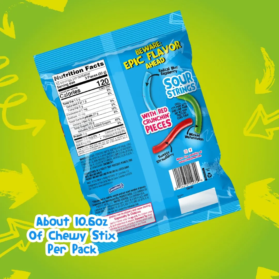 ChewzMe Chew N' Crunch Stix -Tangy Chewy Candy Straws Coated w/Crunchy Pieces - Individually Wrapped,Assorted Flavors, 10.6 Ounce (Pack of 4)