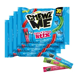 ChewzMe Chew N' Crunch Stix -Tangy Chewy Candy Straws Coated w/Crunchy Pieces - Individually Wrapped,Assorted Flavors, 10.6 Ounce (Pack of 4)