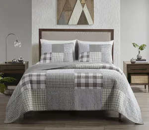 Chezmoi Collection Adrian 3-Piece Plaid Windowpane Checkered Patchwork Quilt Set - Soft Lightweight 100% Washed Cotton Bedspread for All Season, King Size