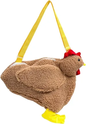 Chicken Purse Cute Chicken Bag Fluffy Hen Shoulder Plush Handbag Crossbody Purse,Funny Animal Cartoon Crossbody Bag