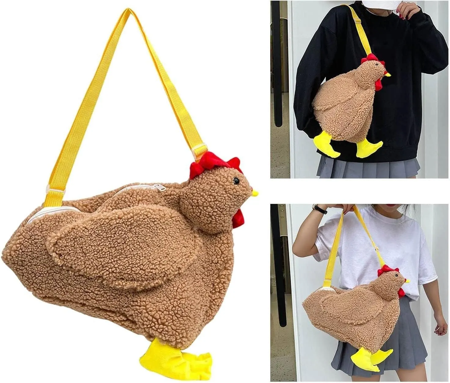 Chicken Purse Cute Chicken Bag Fluffy Hen Shoulder Plush Handbag Crossbody Purse,Funny Animal Cartoon Crossbody Bag