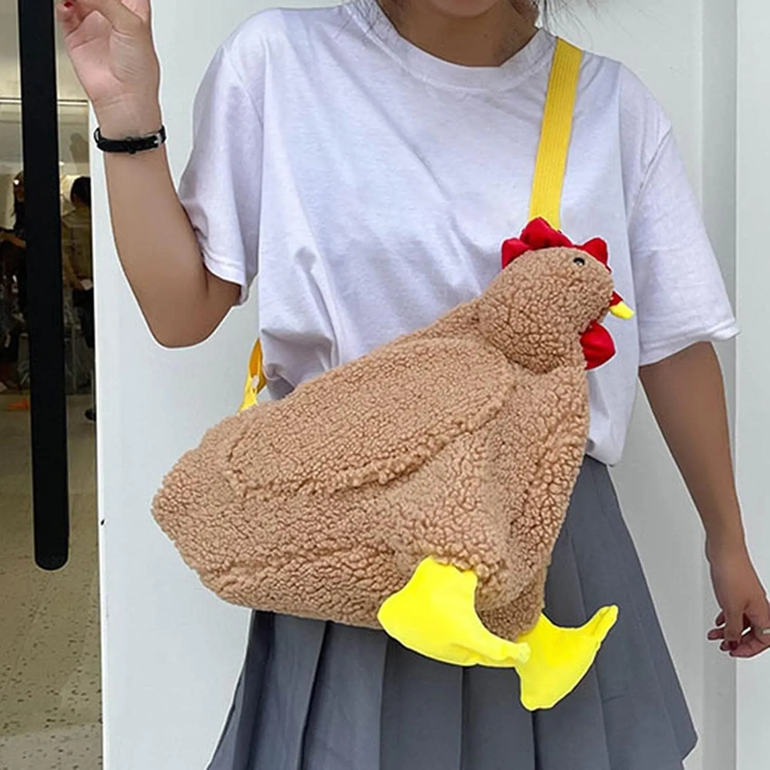 Chicken Purse Cute Chicken Bag Fluffy Hen Shoulder Plush Handbag Crossbody Purse,Funny Animal Cartoon Crossbody Bag