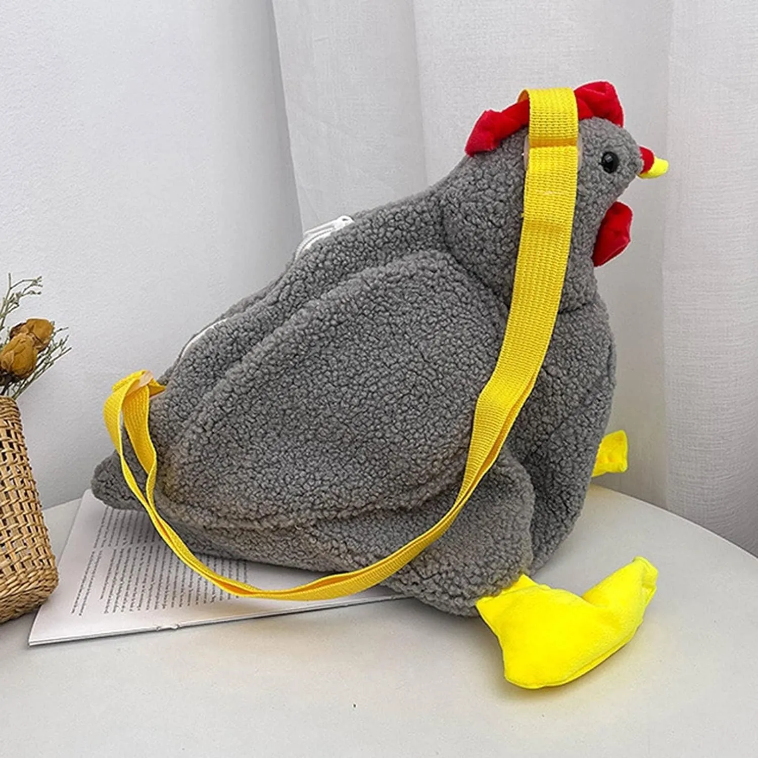 Chicken Purse Cute Chicken Bag Fluffy Hen Shoulder Plush Handbag Crossbody Purse,Funny Animal Cartoon Crossbody Bag