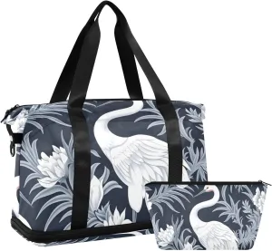 Chinese Crane Travel Duffel Bags Sports Gym Tote Bag with Toiletry Bag for Trekking Large Capacity