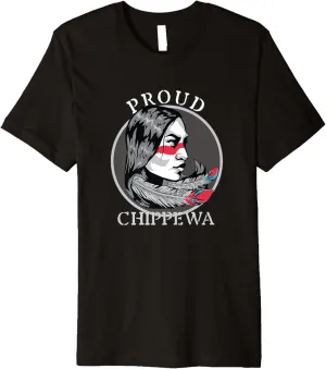 Chippewa American Indian Tribe Warrior Girl Feathers Retro Premium T-Shirt
