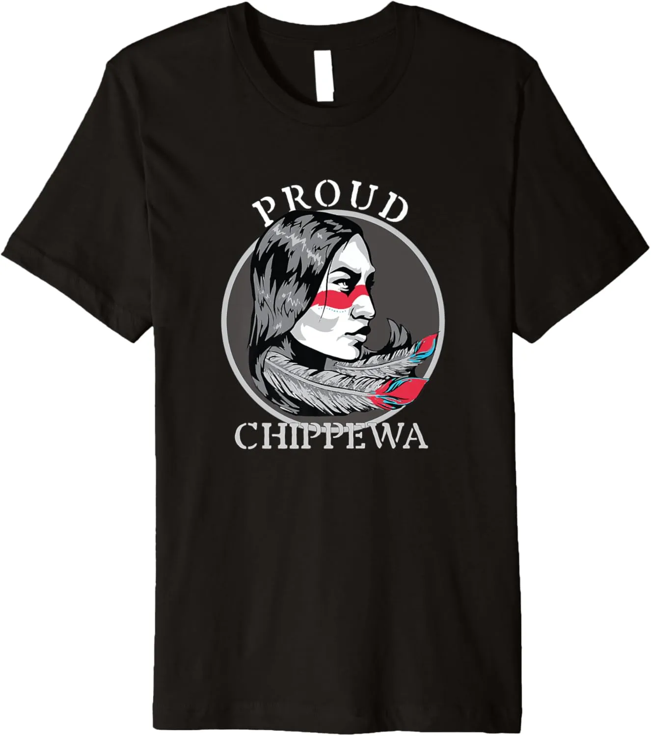 Chippewa American Indian Tribe Warrior Girl Feathers Retro Premium T-Shirt