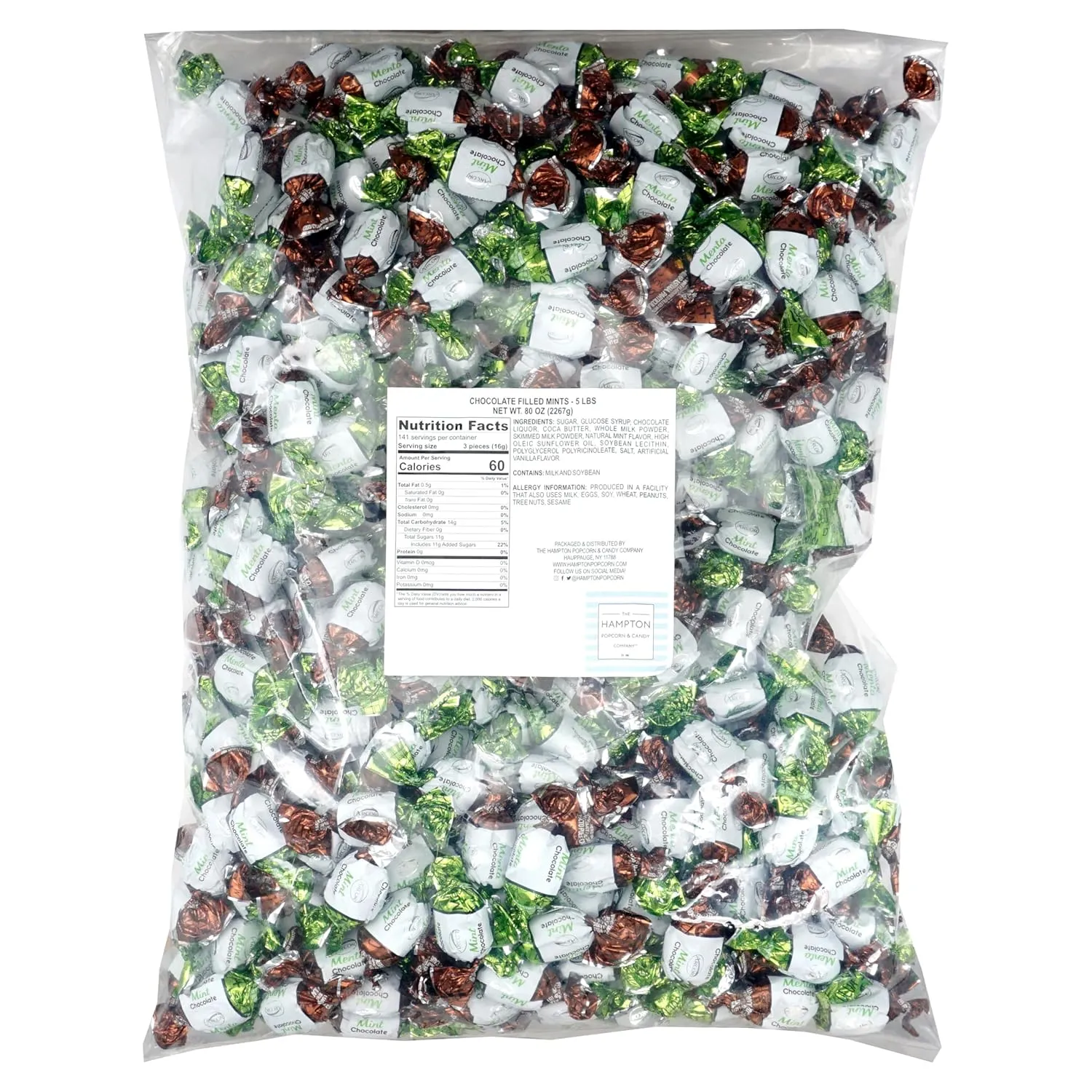 Chocolate Filled Mints, 5 Pound Bulk Candy (Approx. 375 pcs.), Chocolate Mint Candy, Chocolate Mints Individually Wrapped