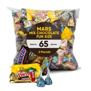 Chocolate Mix Fun Size 2 Pounds approx 65 pieces - Chocolates Christmas - Peanut M and Ms, MilkyWay, Twix, Snickers - Individually Wrapped Christmas Treats - Chocolate Variety Pack Ideal for Sharing