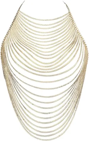 CHRAN Full Body Chain Jewelry for Women Sexy Costume Multilay Silver Metal Chain Harness
