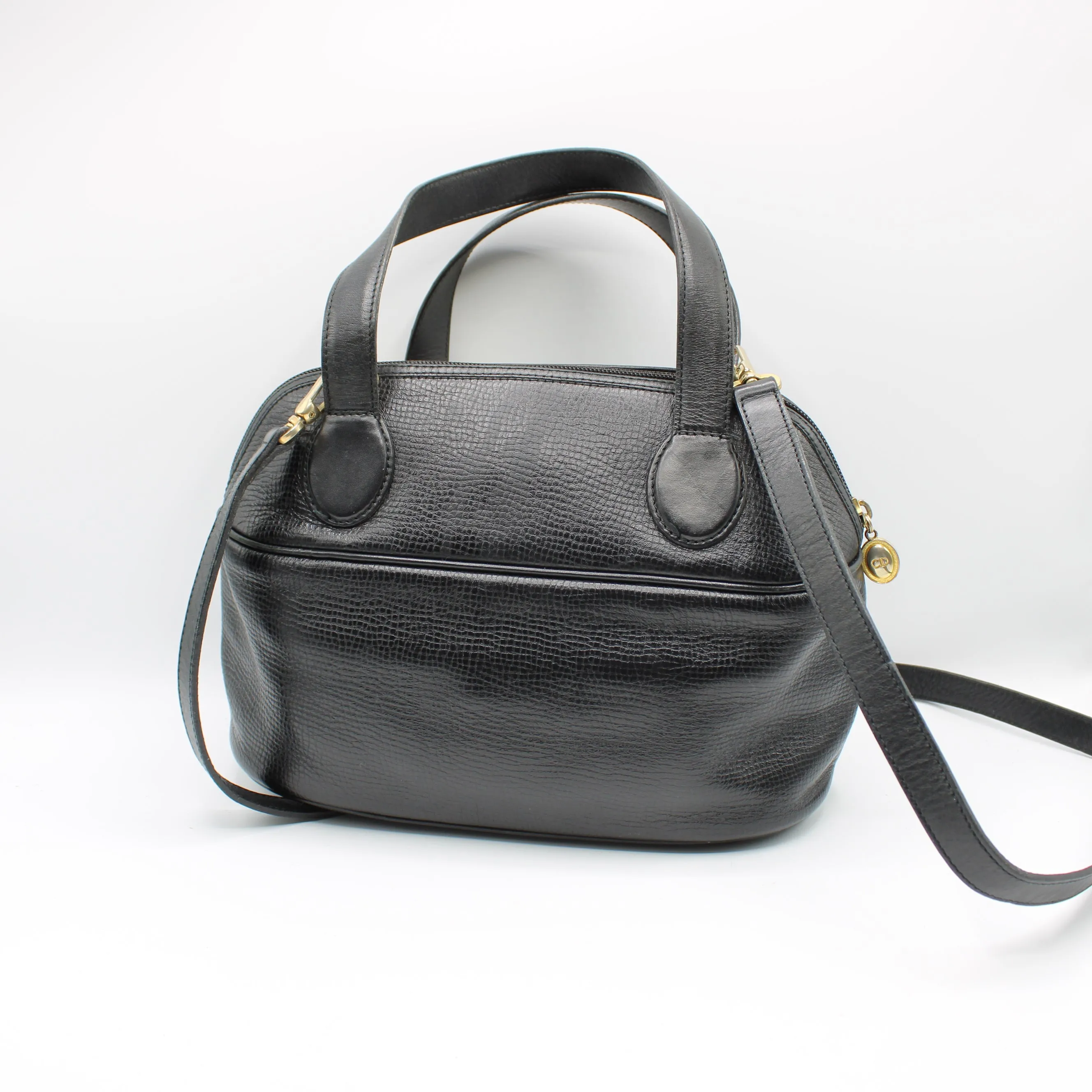 Christian Dior Black Leather Petite Two-Way Boston Bag