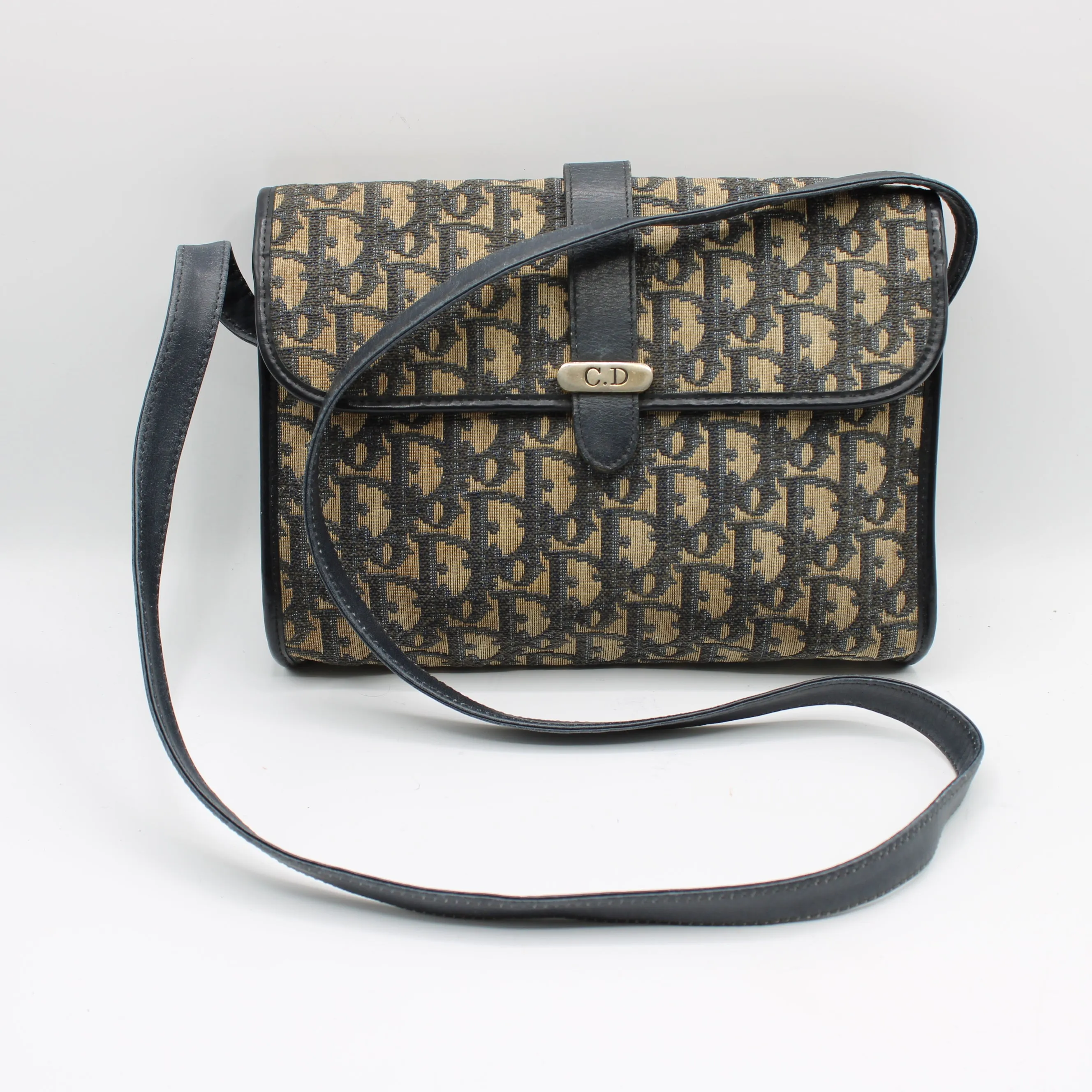 Christian Dior Trotter Brown Canvas Leather Flap Crossbody Bag