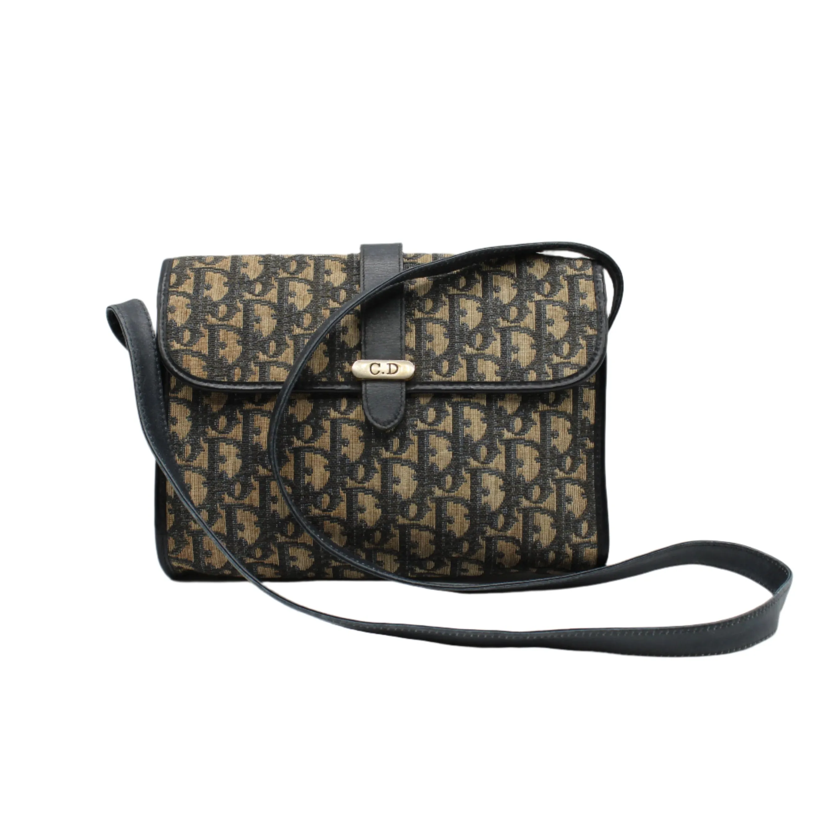Christian Dior Trotter Brown Canvas Leather Flap Crossbody Bag