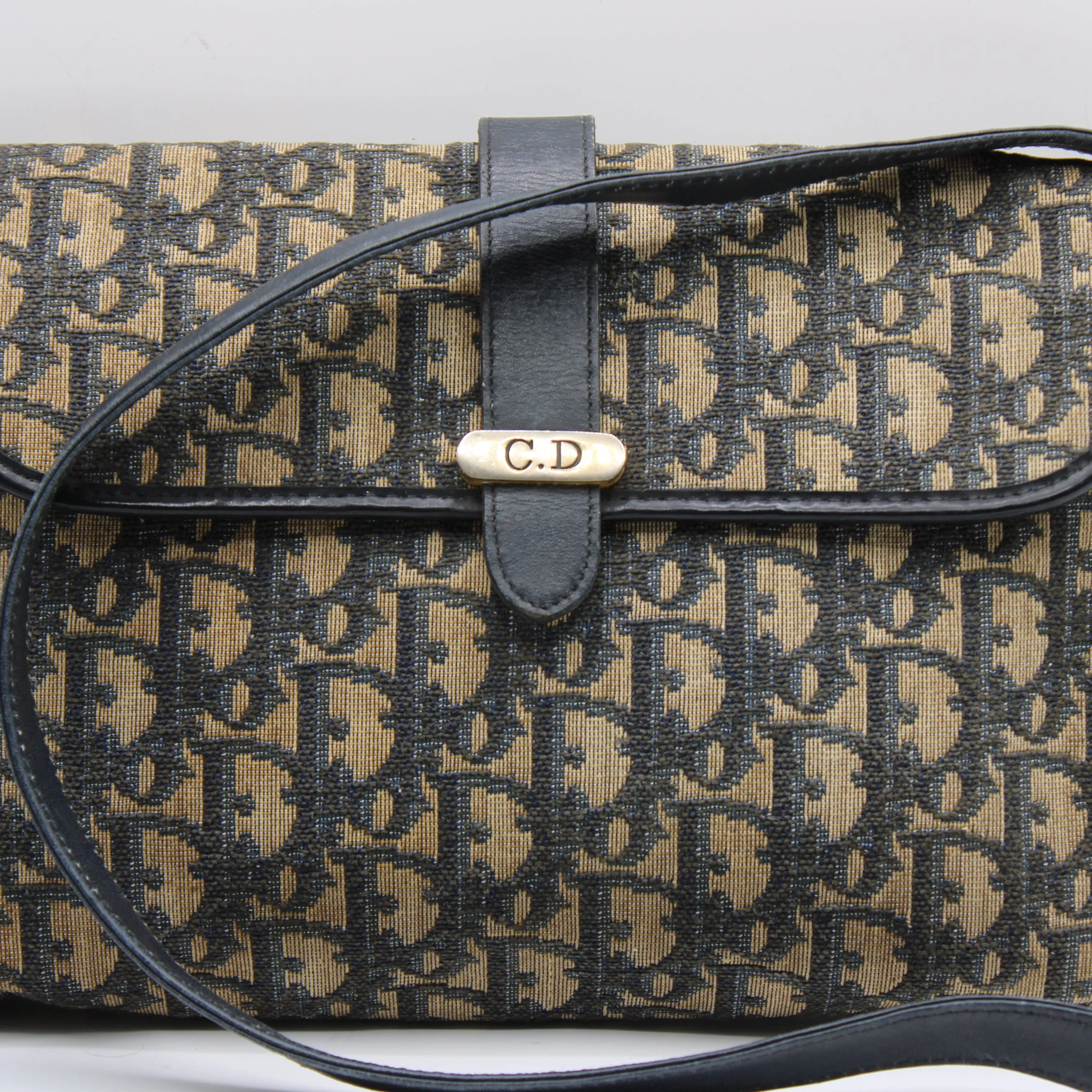 Christian Dior Trotter Brown Canvas Leather Flap Crossbody Bag