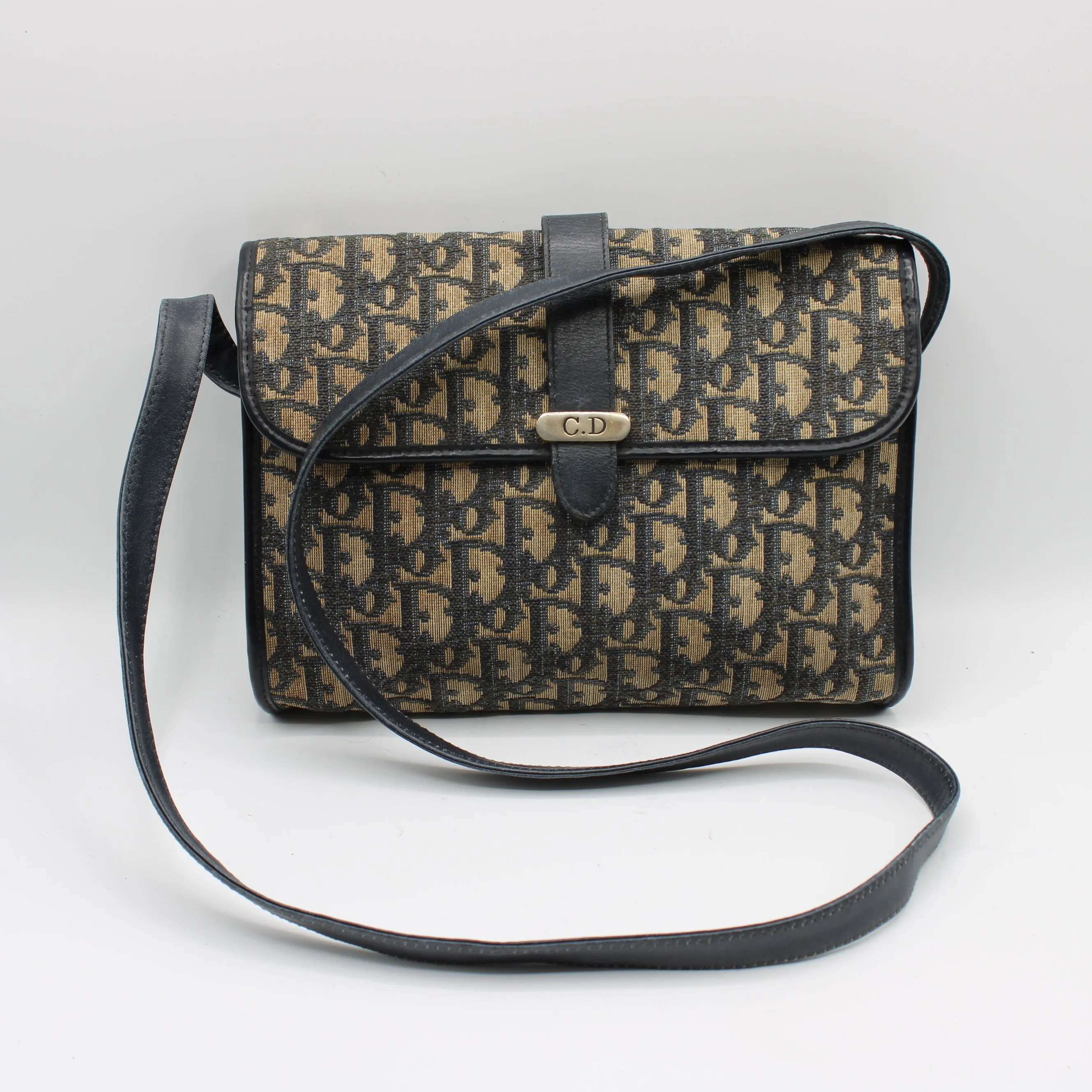Christian Dior Trotter Brown Canvas Leather Flap Crossbody Bag