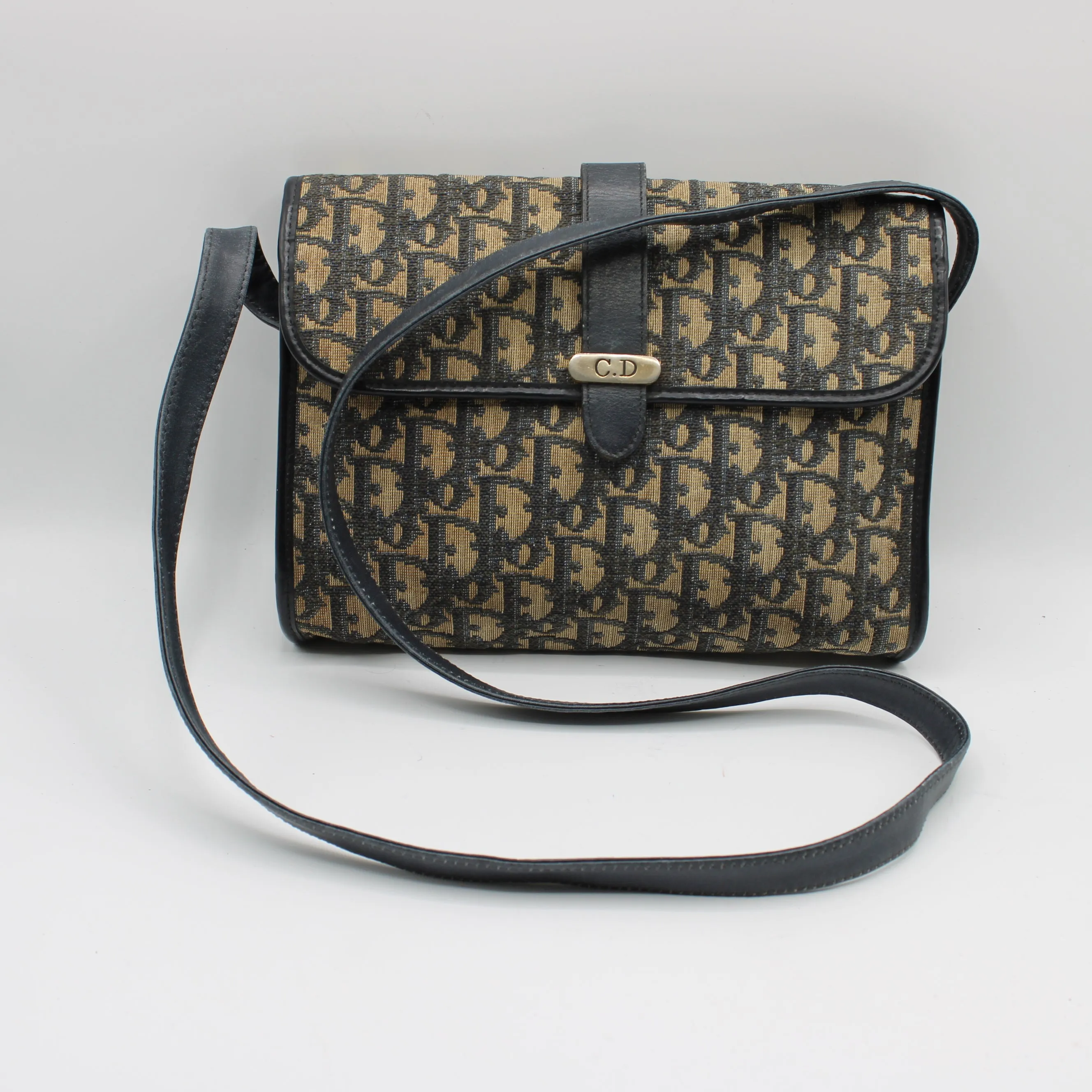 Christian Dior Trotter Brown Canvas Leather Flap Crossbody Bag