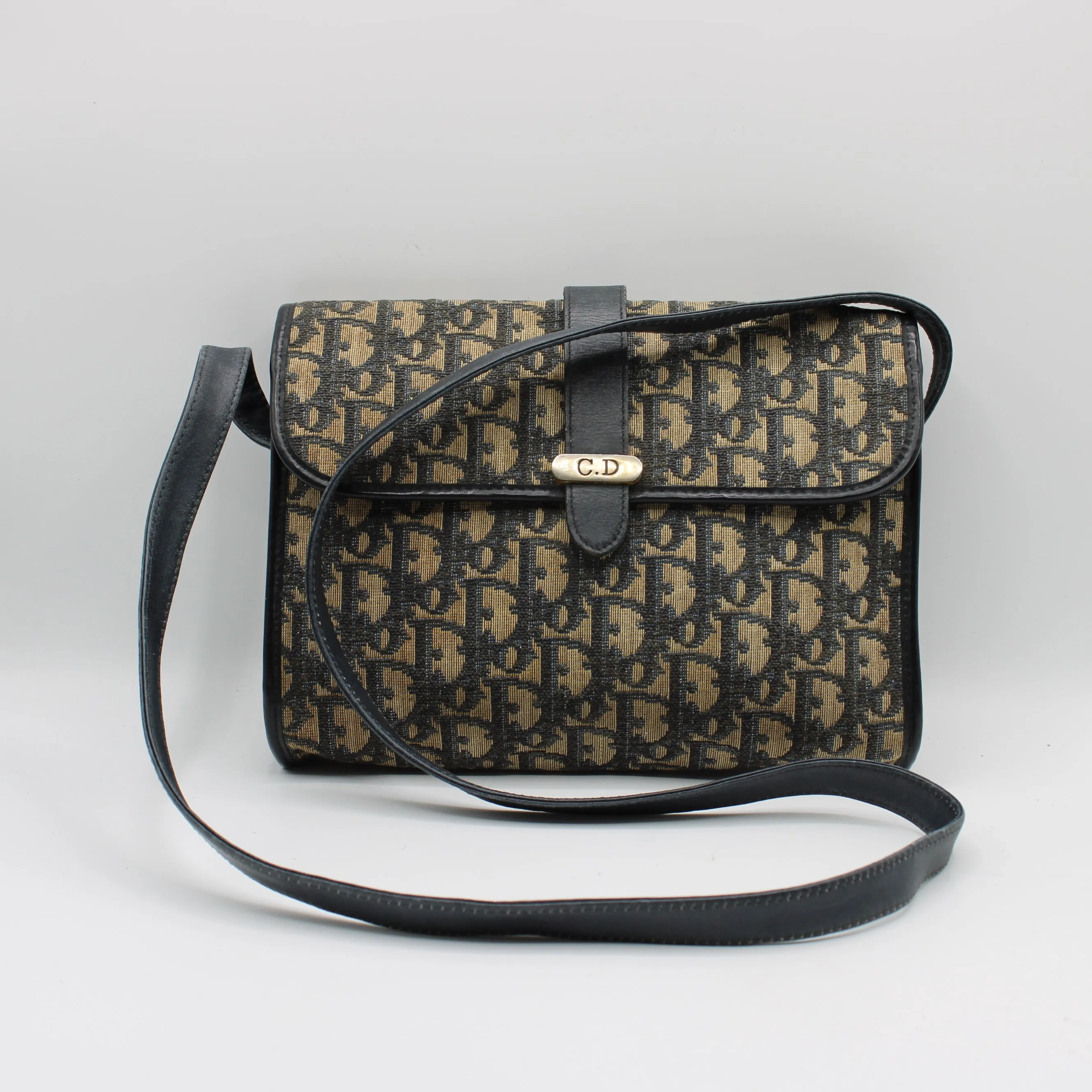 Christian Dior Trotter Brown Canvas Leather Flap Crossbody Bag