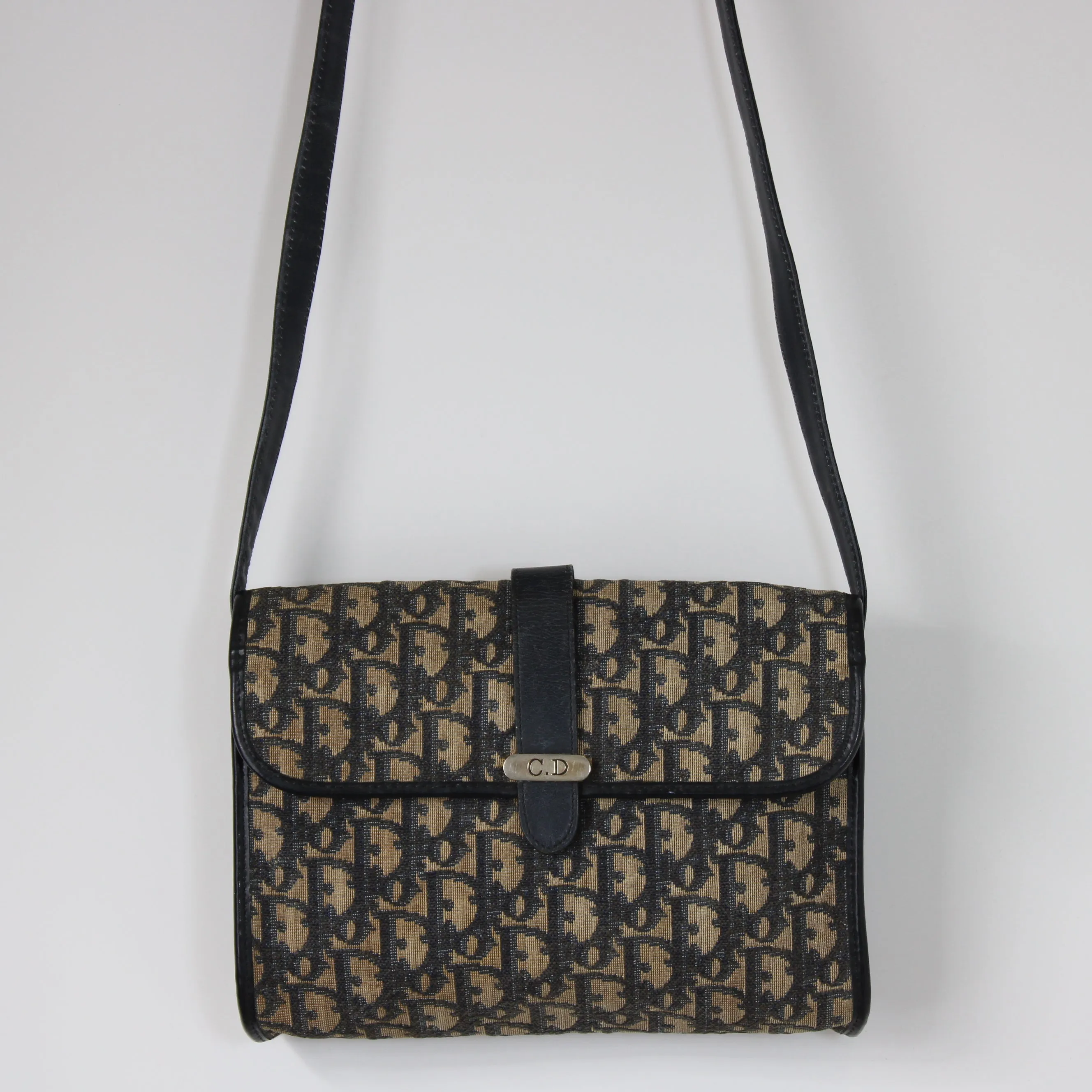 Christian Dior Trotter Brown Canvas Leather Flap Crossbody Bag