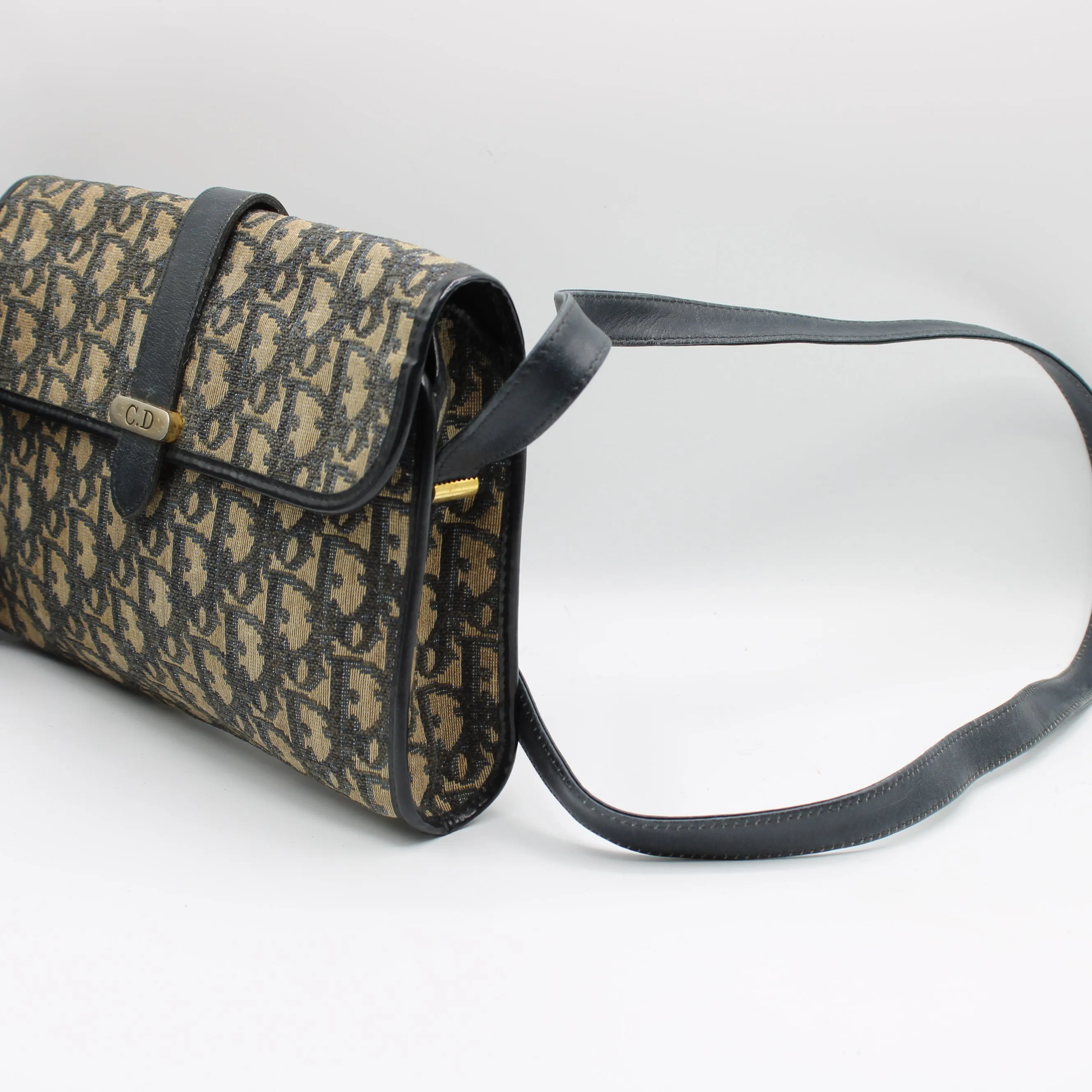 Christian Dior Trotter Brown Canvas Leather Flap Crossbody Bag
