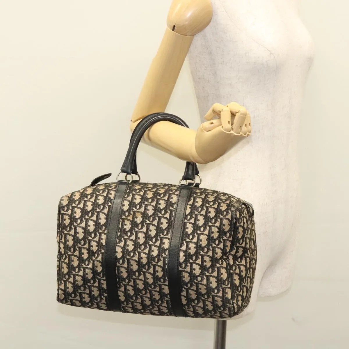 Christian Dior Trotter Canvas Boston Bag Black Auth BD1856