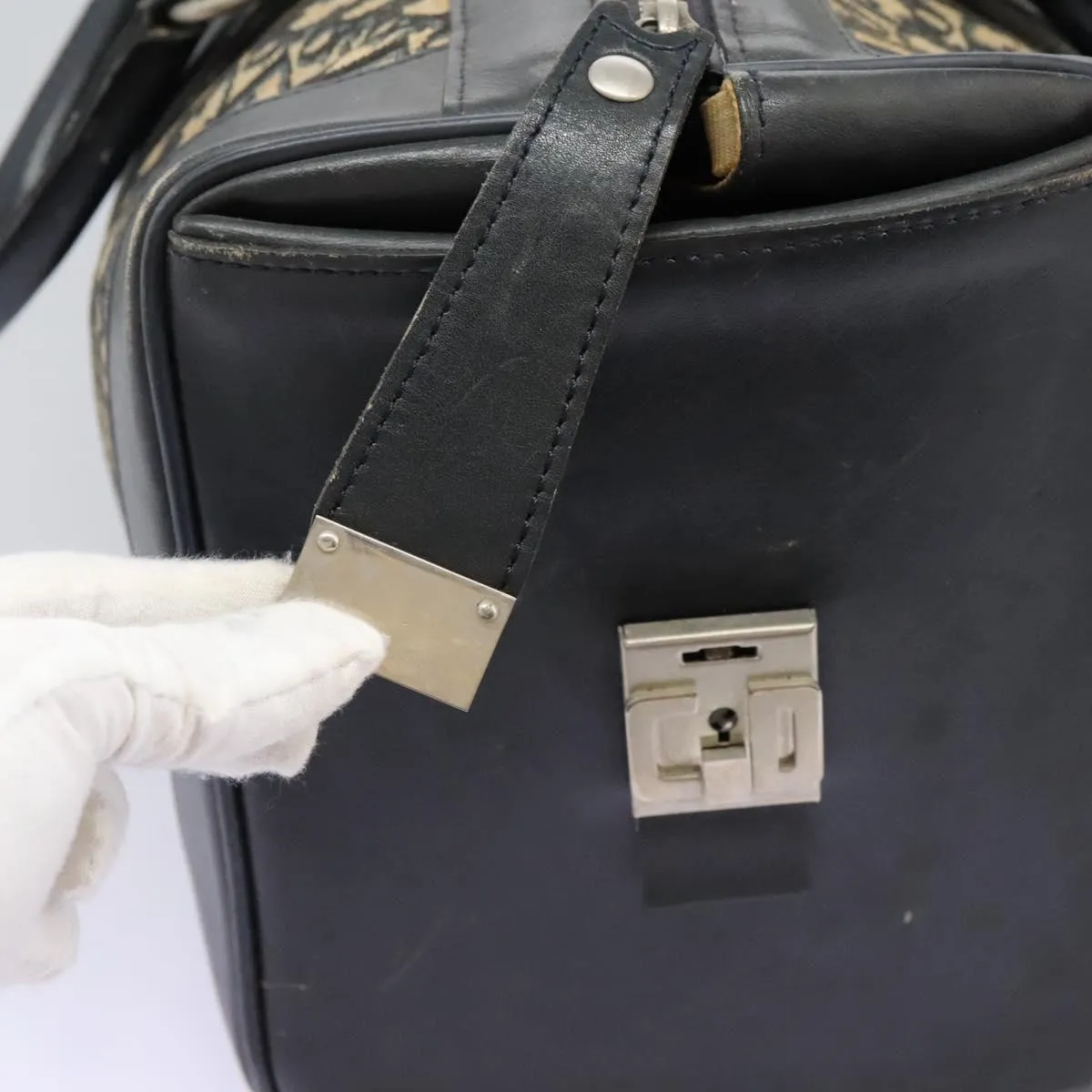 Christian Dior Trotter Canvas Boston Bag Navy Auth EC201