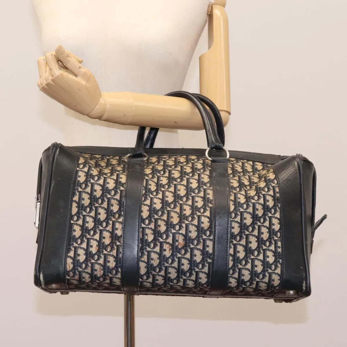 Christian Dior Trotter Canvas Boston Bag Navy Auth EC201