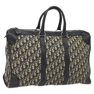 Christian Dior Trotter Canvas Boston Bag Navy Silver Auth 112332