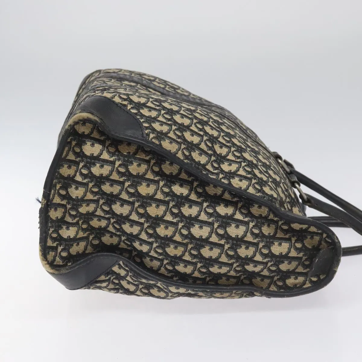 Christian Dior Trotter Canvas Boston Bag Navy Silver Auth 112332