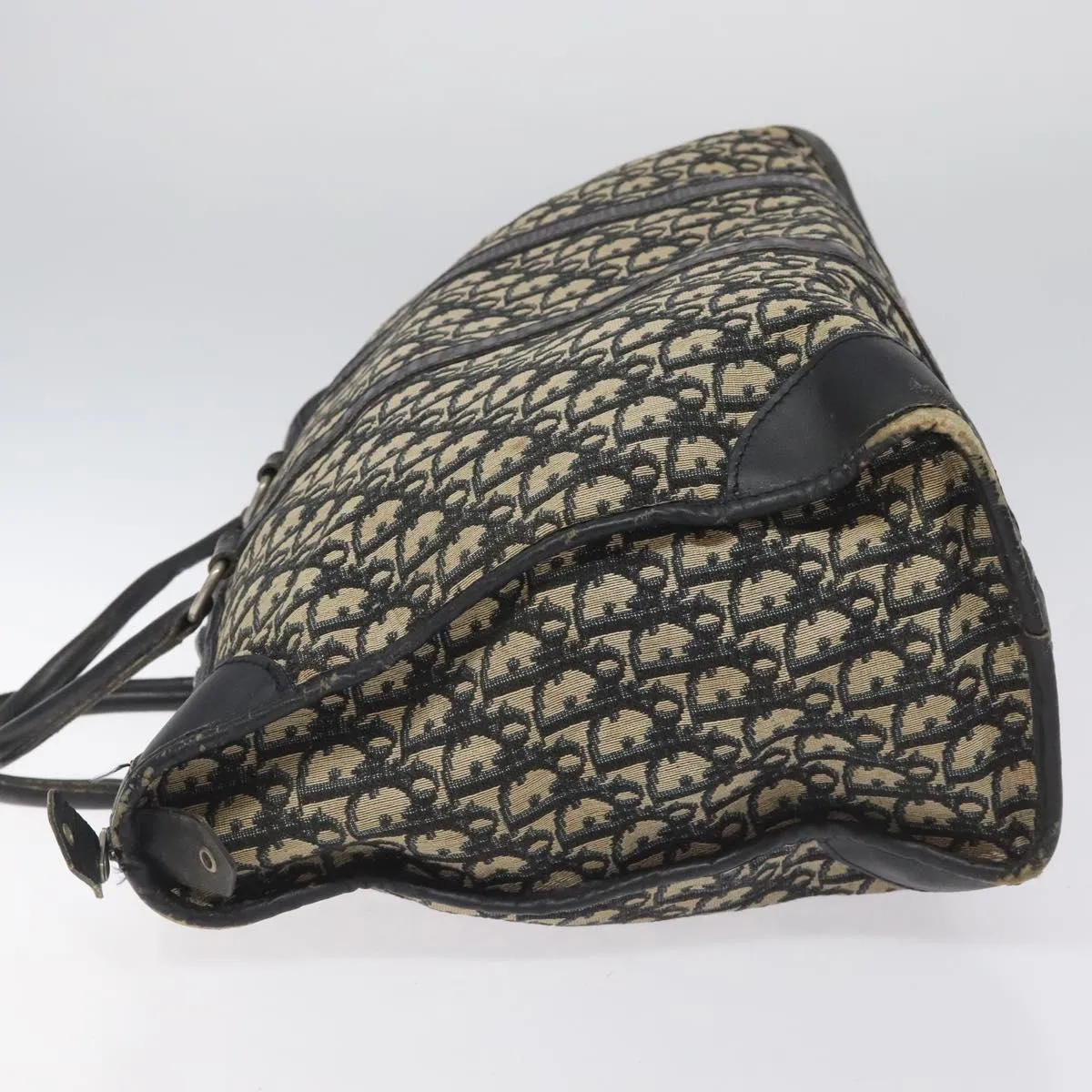 Christian Dior Trotter Canvas Boston Bag Navy Silver Auth 112332