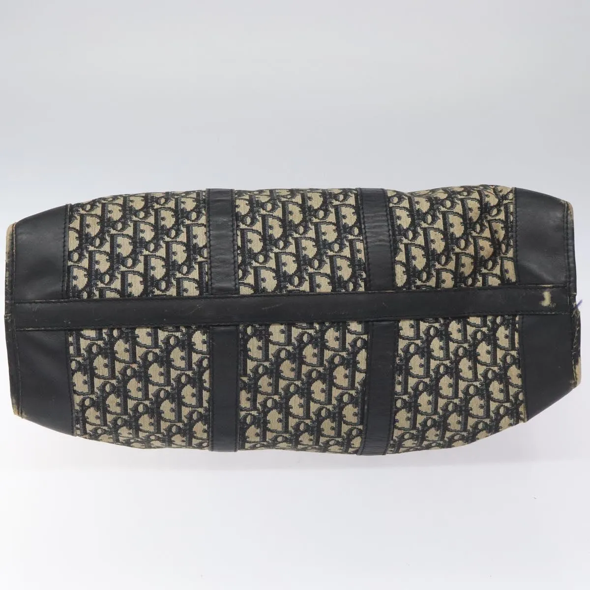 Christian Dior Trotter Canvas Boston Bag Navy Silver Auth 112332