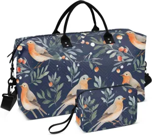 Christmas Bird Holly Resin Sports Gym Bag for Women Men Travel Duffel Bag Weekend Overnight Carry on Bag with Toiletry Bag Training Handbag for Swimming Yoga Workout Plane Hospital