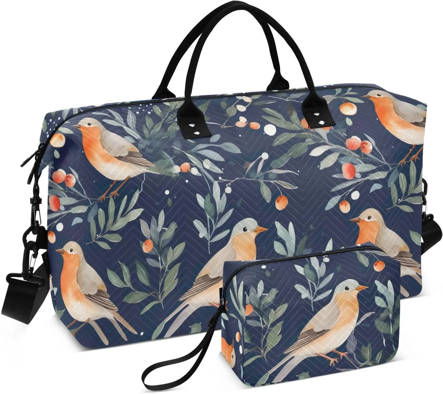 Christmas Bird Holly Resin Sports Gym Bag for Women Men Travel Duffel Bag Weekend Overnight Carry on Bag with Toiletry Bag Training Handbag for Swimming Yoga Workout Plane Hospital