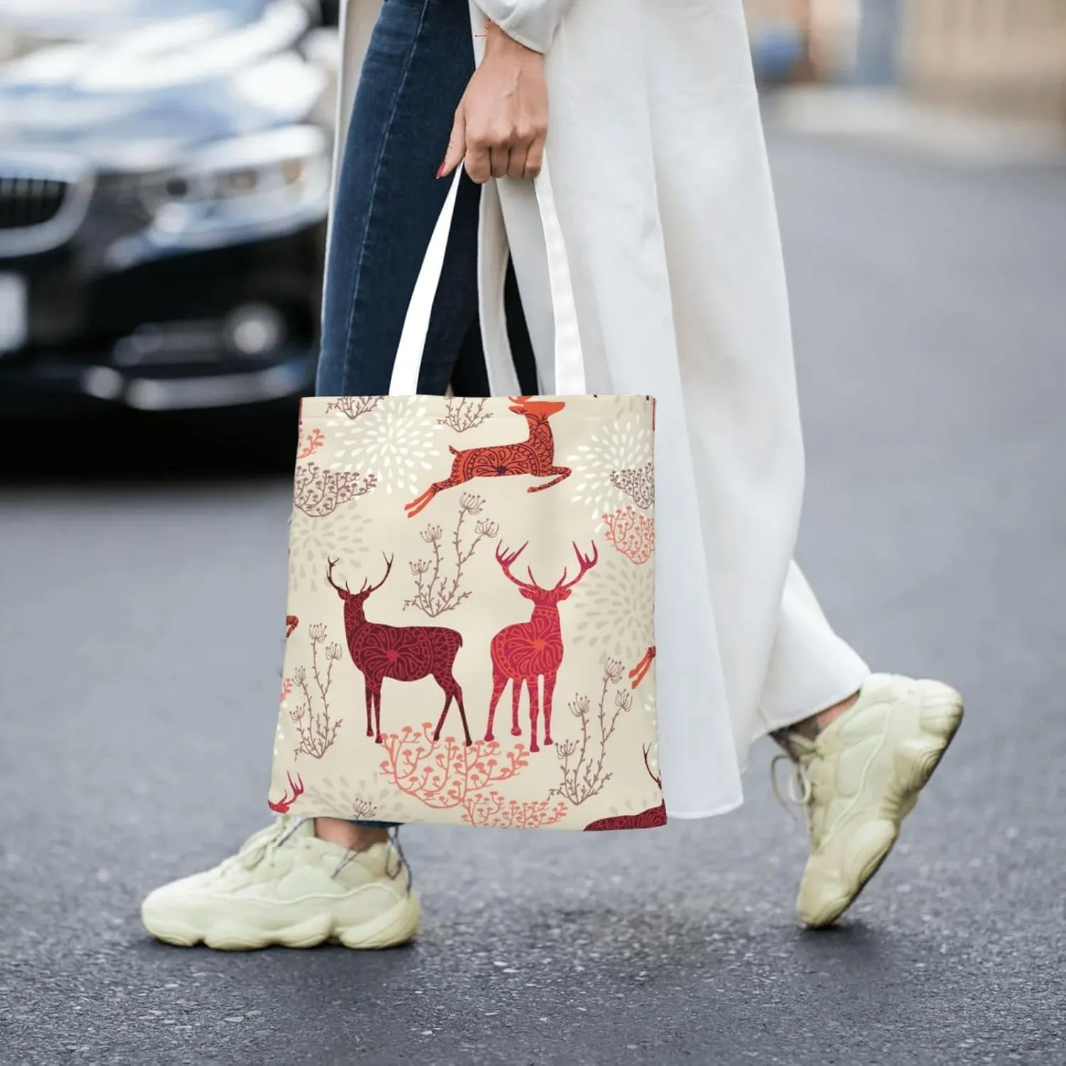 Christmas Elk Charming Women'S Tote Bag â€“ Canvas Shoulder Bag, For Work, Travel, Shopping, And College