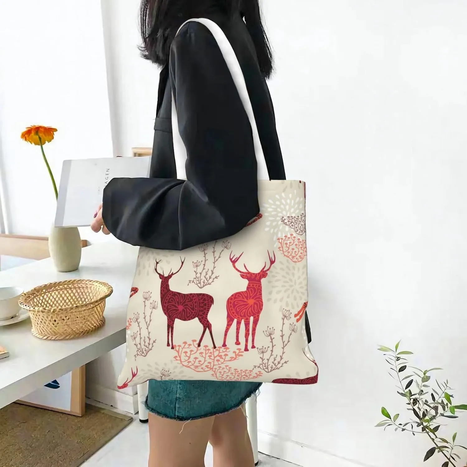 Christmas Elk Charming Women'S Tote Bag â€“ Canvas Shoulder Bag, For Work, Travel, Shopping, And College