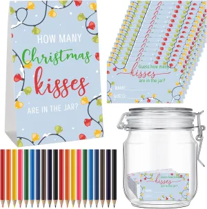 Christmas Guess How Many Kisses Games Include 1 How Many Kisses Standing Sign 100 Guessing Cards 20 Coloring Pencil 1 Candy Jar Christmas Charades Games for Family Baby Shower Holiday Party