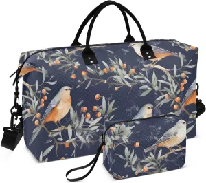 Christmas Watercolor Bird Holly Resin Sports Gym Bag for Women Men Travel Duffel Bag Weekend Overnight Carry on Bag with Toiletry Bag Training Handbag for Plane Workout Swimming Yoga