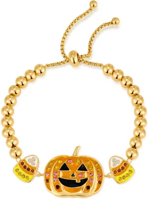 Chunky Halloween Bracelet for Women Cute Candy Corn Pumpkin Bangle Bracelets Adjustable Slider Gold Beaded Bracelets Shiny Crystal Halloween Pumpkin Candy Bangles Orange Fall Jewelry