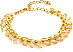 Cicy Bell Womens 18k Gold Plated Wishbone Bracelets Good Luck Protection Station Link Bracelets Trend Jewelry Gift, 7.1"  1.9" Extender