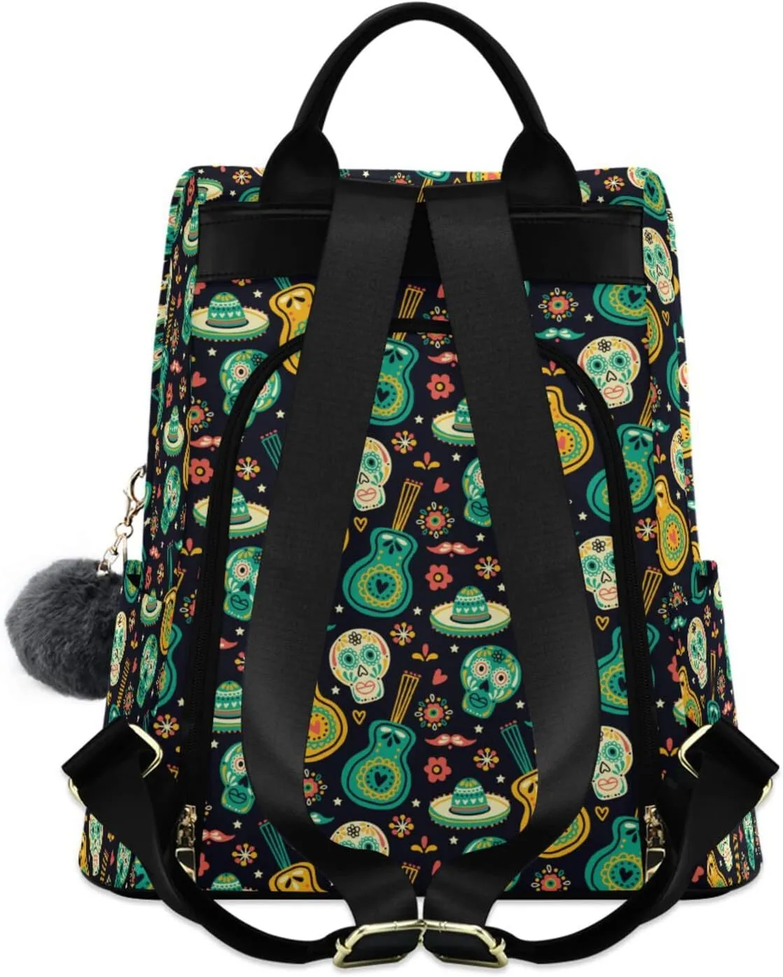 Cinco De Mayo Backpack Purse for Women Nylon Anti-theft Travel Backpack Lightweight Shoulder Bag with Plush Ball Keychain