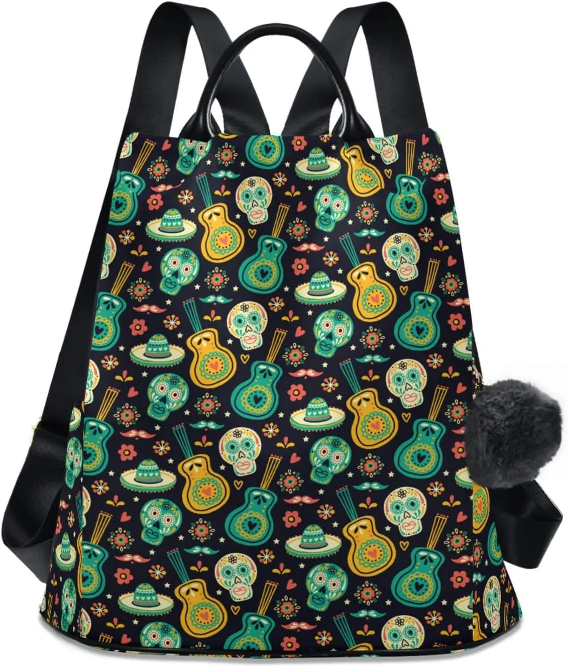 Cinco De Mayo Backpack Purse for Women Nylon Anti-theft Travel Backpack Lightweight Shoulder Bag with Plush Ball Keychain