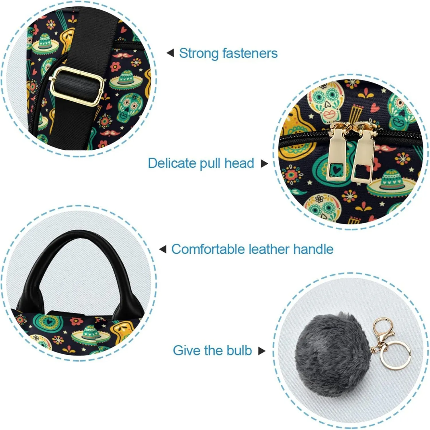 Cinco De Mayo Backpack Purse for Women Nylon Anti-theft Travel Backpack Lightweight Shoulder Bag with Plush Ball Keychain