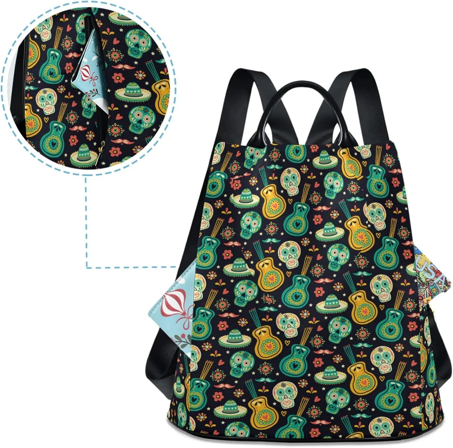 Cinco De Mayo Backpack Purse for Women Nylon Anti-theft Travel Backpack Lightweight Shoulder Bag with Plush Ball Keychain