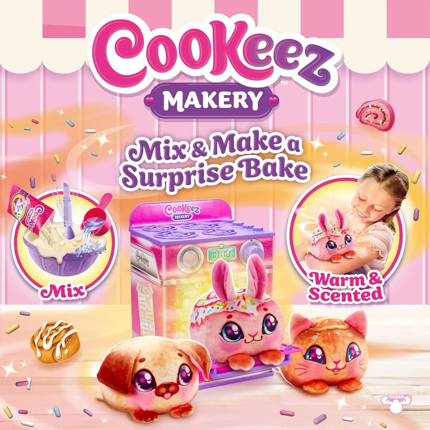 Cinnamon Treatz Oven – Interactive Bake & Reveal Oven Playset with Mystery Scented Plush (Cinnamon Pooch, Fondant Feline, or Strawberry Swirl), Mixing Tools, Dough, & Accessories, 5 