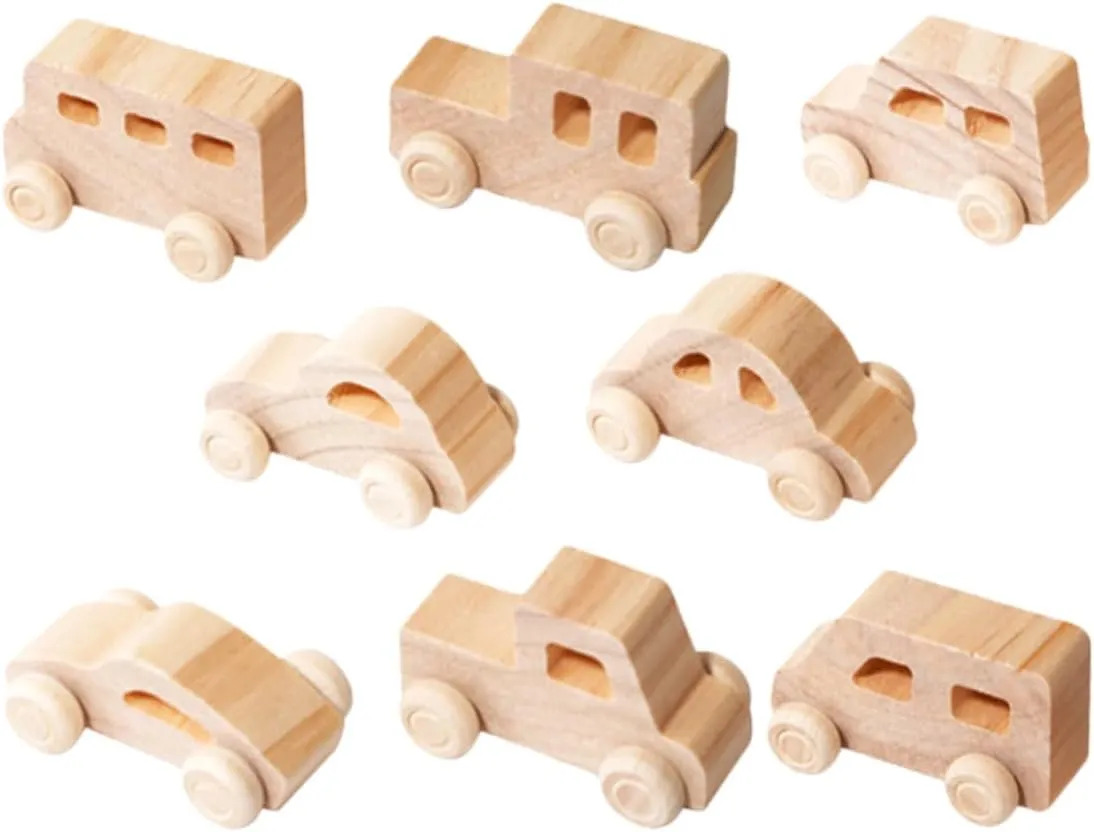 CIYODO 8pcs Unfinished Wooden Car Toys for Boys and Girls Paintable Wooden Crafts Fun Graffiti Vehicles for Creative Projects Safe Lightweight for Arts Crafts Activities