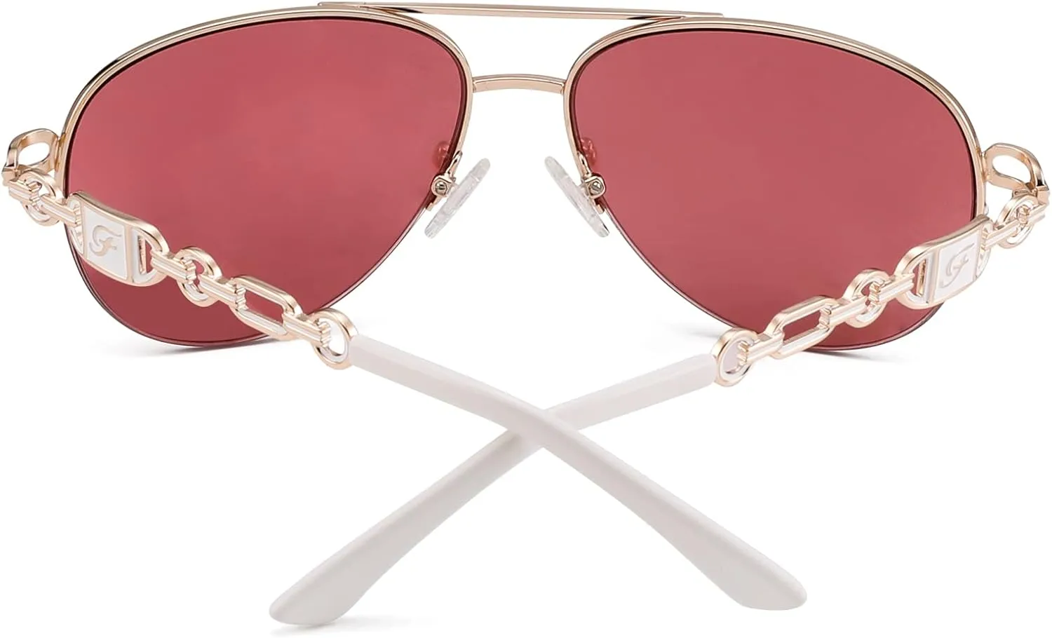 Classic Aviator Sunglasses for Women Mirrored Lens Chain Arms Half Rim Metal Frame Sun Glasses UV 400 Protection 60mm