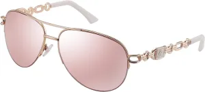 Classic Aviator Sunglasses for Women Mirrored Lens Chain Arms Half Rim Metal Frame Sun Glasses UV 400 Protection 60mm