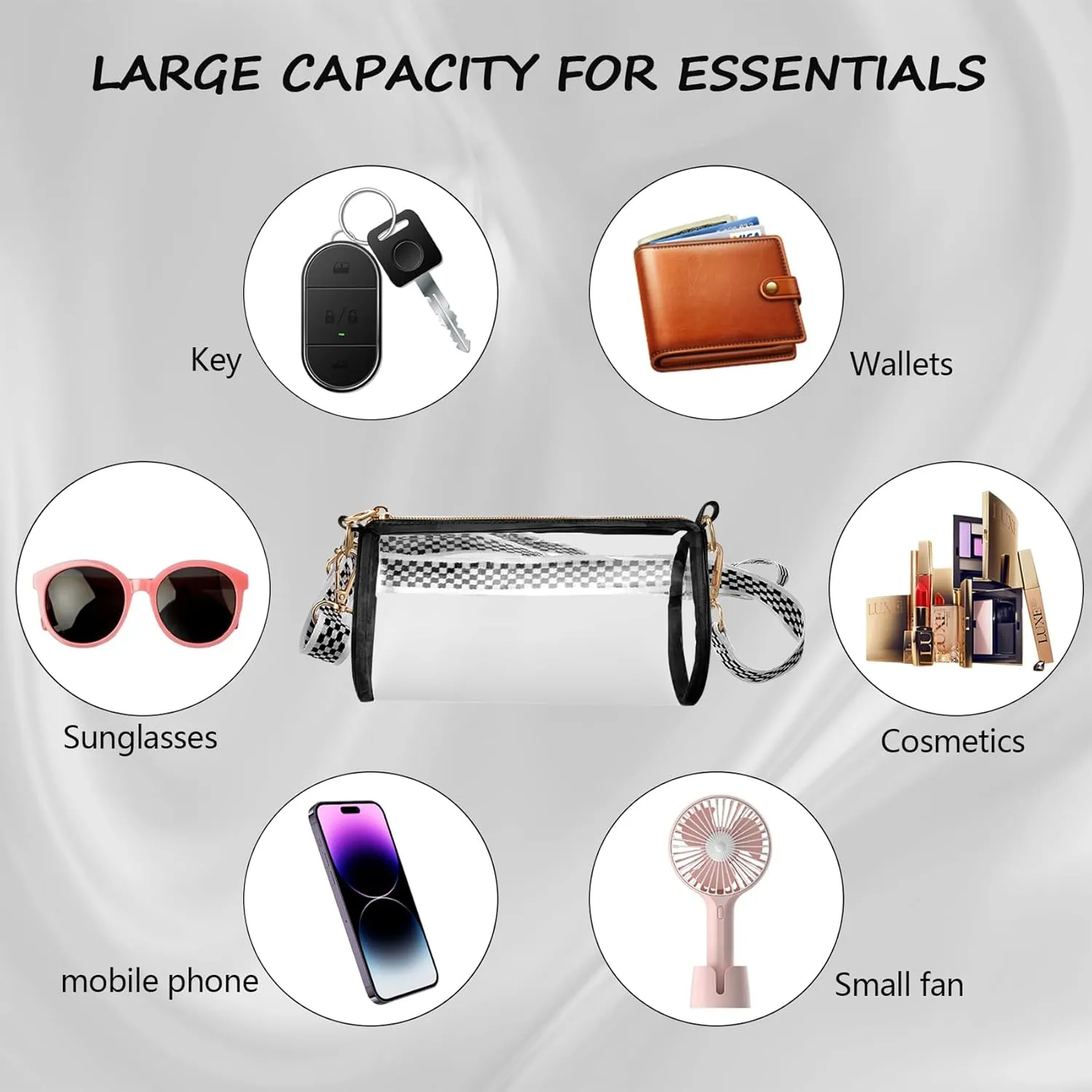 Clear Bag Approved for Stadium Events - Clear Crossbody Bags for Women - Cylindrical Bag for Concert, Travel