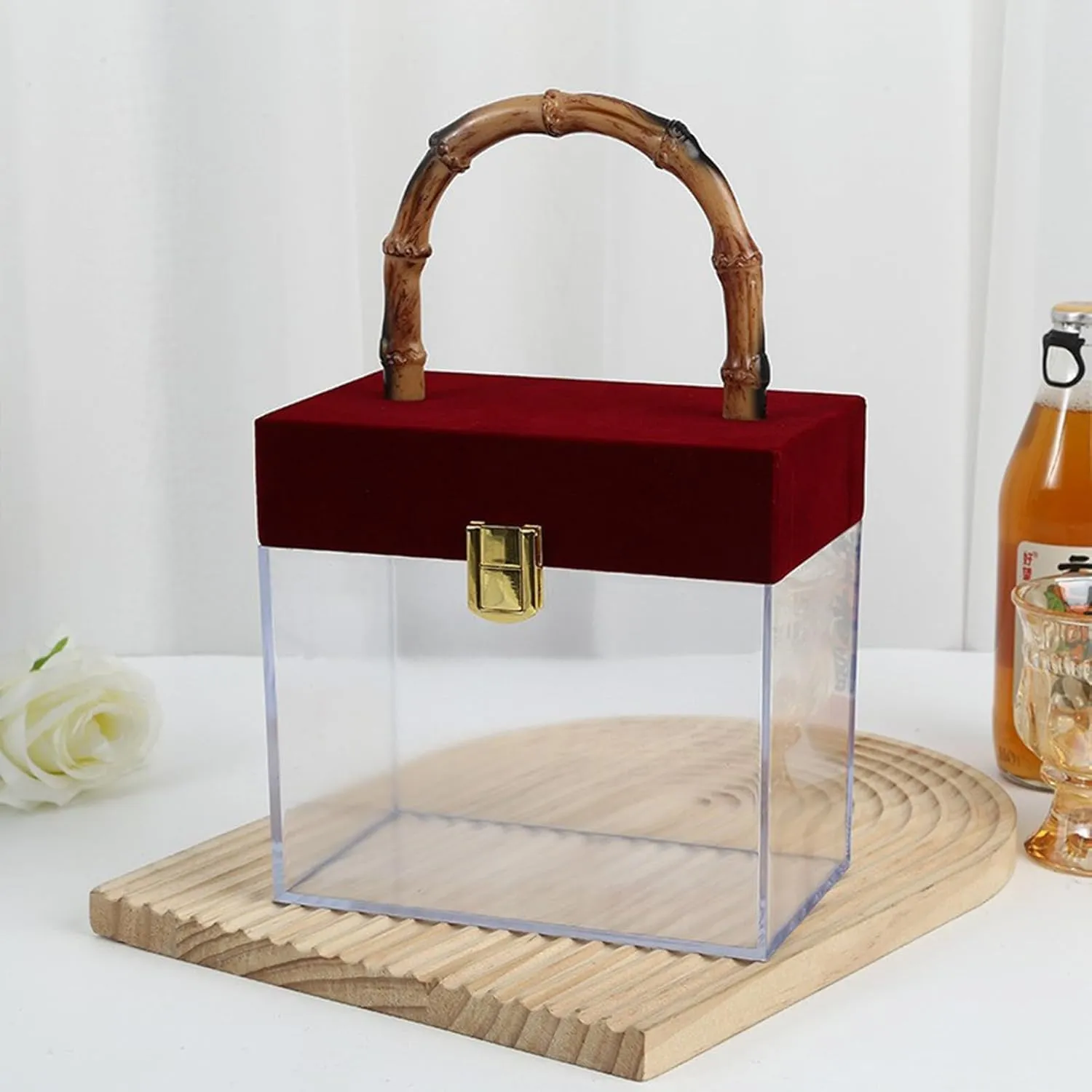 Clear Candy Gift Box, Portable Handle Gift Box Romantic Wedding Bride Supplies Box, Transparent Acrylic Empty Gift Box Gift Contatiner Handbag for Wedding Christmas(#2)