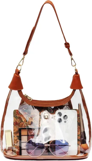 Clear Shoulder Bags for Women, Stadium Approved Cute Hobo Tote Crossbody Handbag Mini Clutch Purse